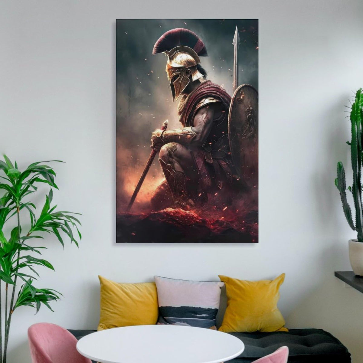 Kneeling Spartan Canvas Printing Wall Art Prints Wall Decor Posters Ancient Warrior Battle Scene Mythic Greek Armor Scandinavian Bohemian Living Room Bedroom Office Decor 12x18inch (style-34 / 12x18inch(30x45cm) Unframe)