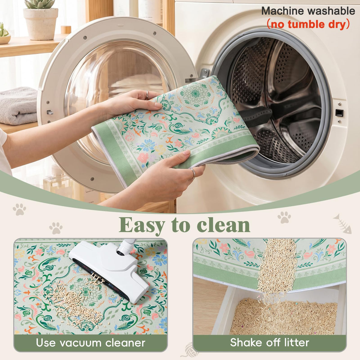 Cat Litter Mat (Bean Green Mandala / L(33x22in))