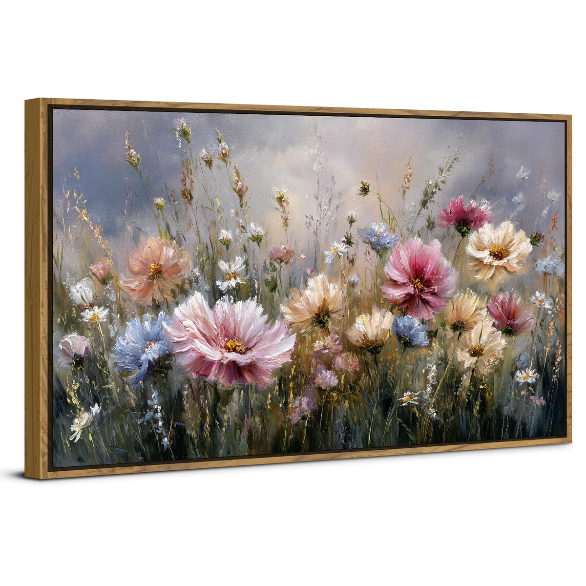 Colorful Pink Floral Wall Art Framed Bedroom Decor Abstract Nature Wildflower Picture Canvas Prints for Living Room Home Decorations (30"L x 57.8"W / Wildflower)