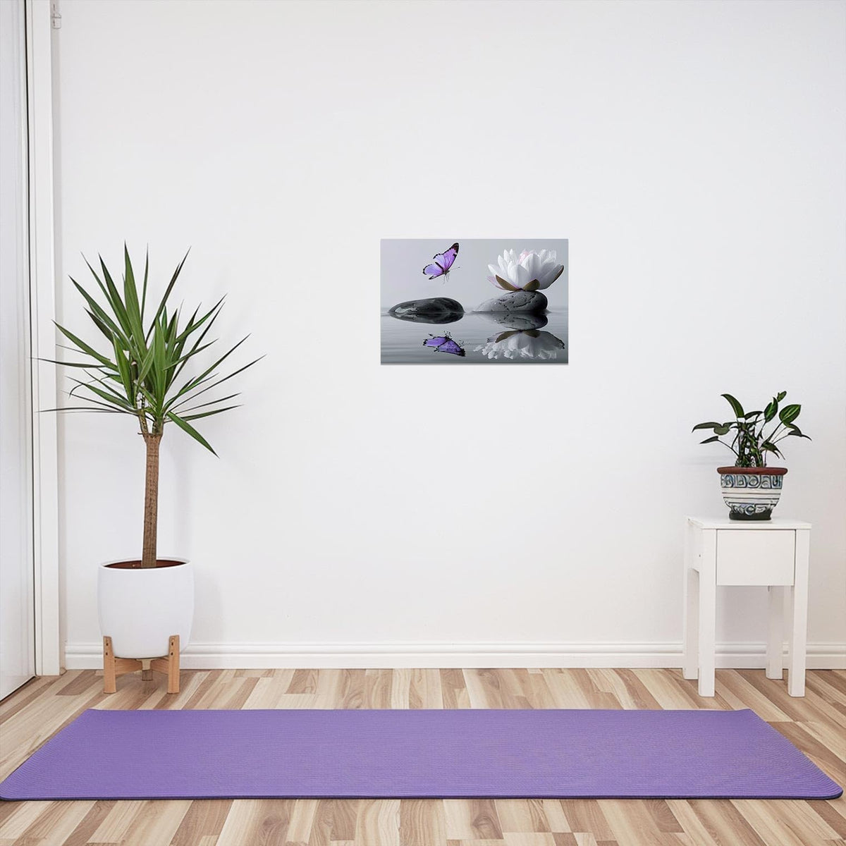 Zen Bathroom Wall Art Black and White Grey Spa Painting Lotus Flower Pictures Stone Floral Canvas Prints Meditation Yoga Room Office Decor Framed (Purple / 24L" x 36W")