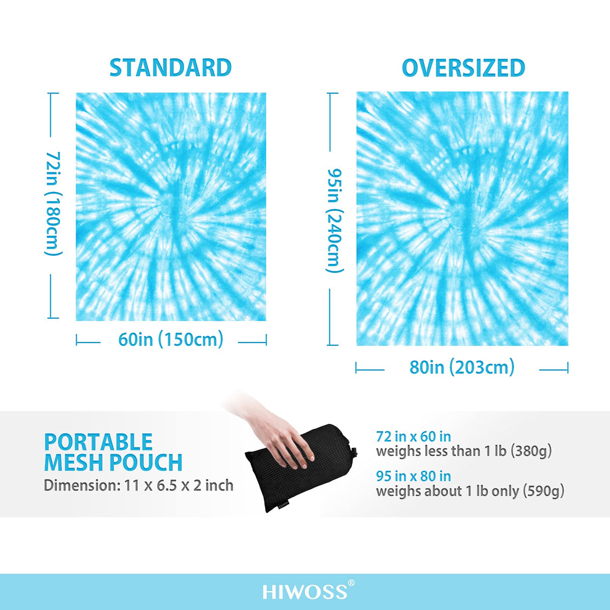 Beach Blanket Waterproof Sandproof Oversized 95”x 80” (Skyblue)