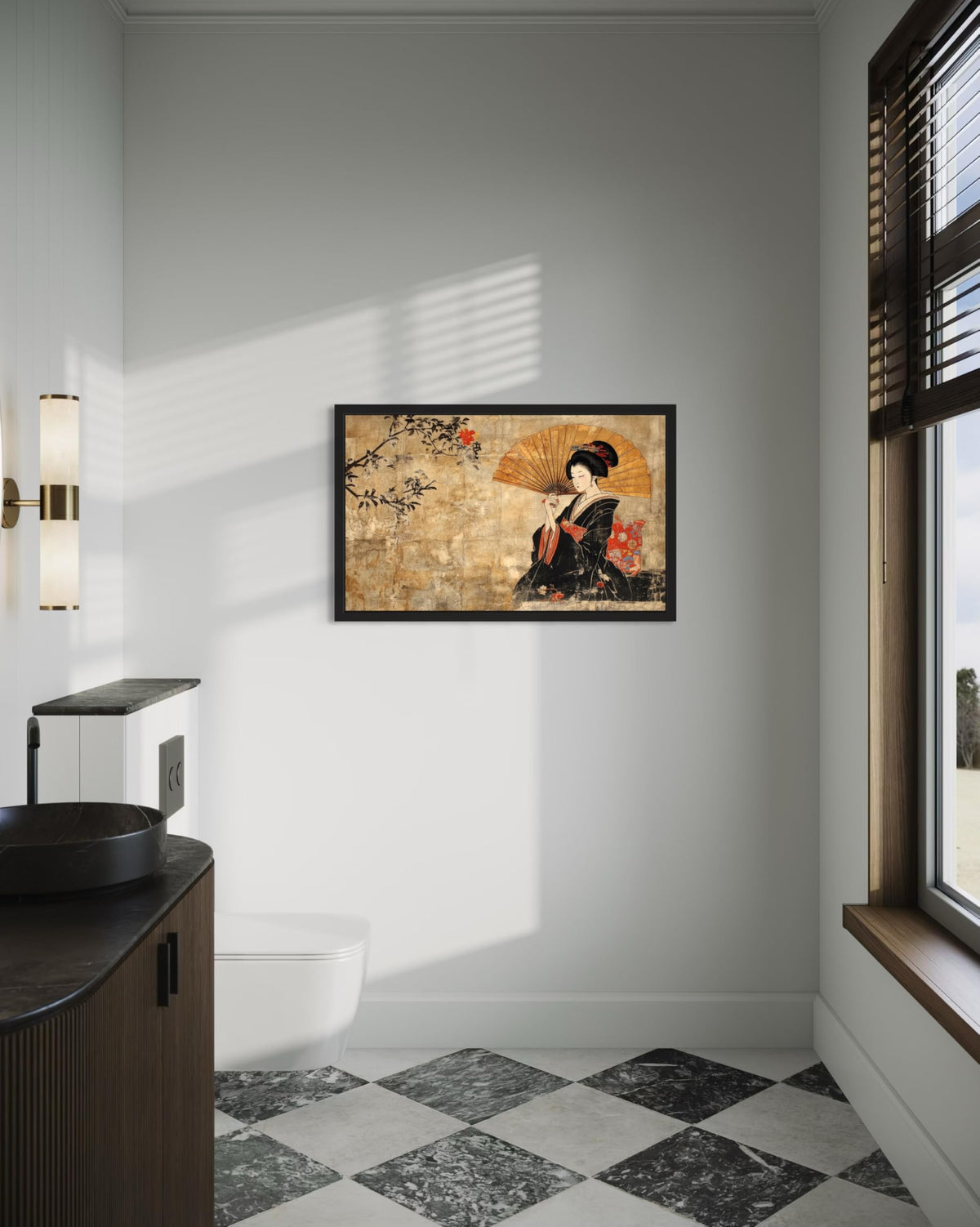 Japanese Fan Black Framed Black Framed Wall Art Print Poster (Japanese Fan / 20"L x 16"W)