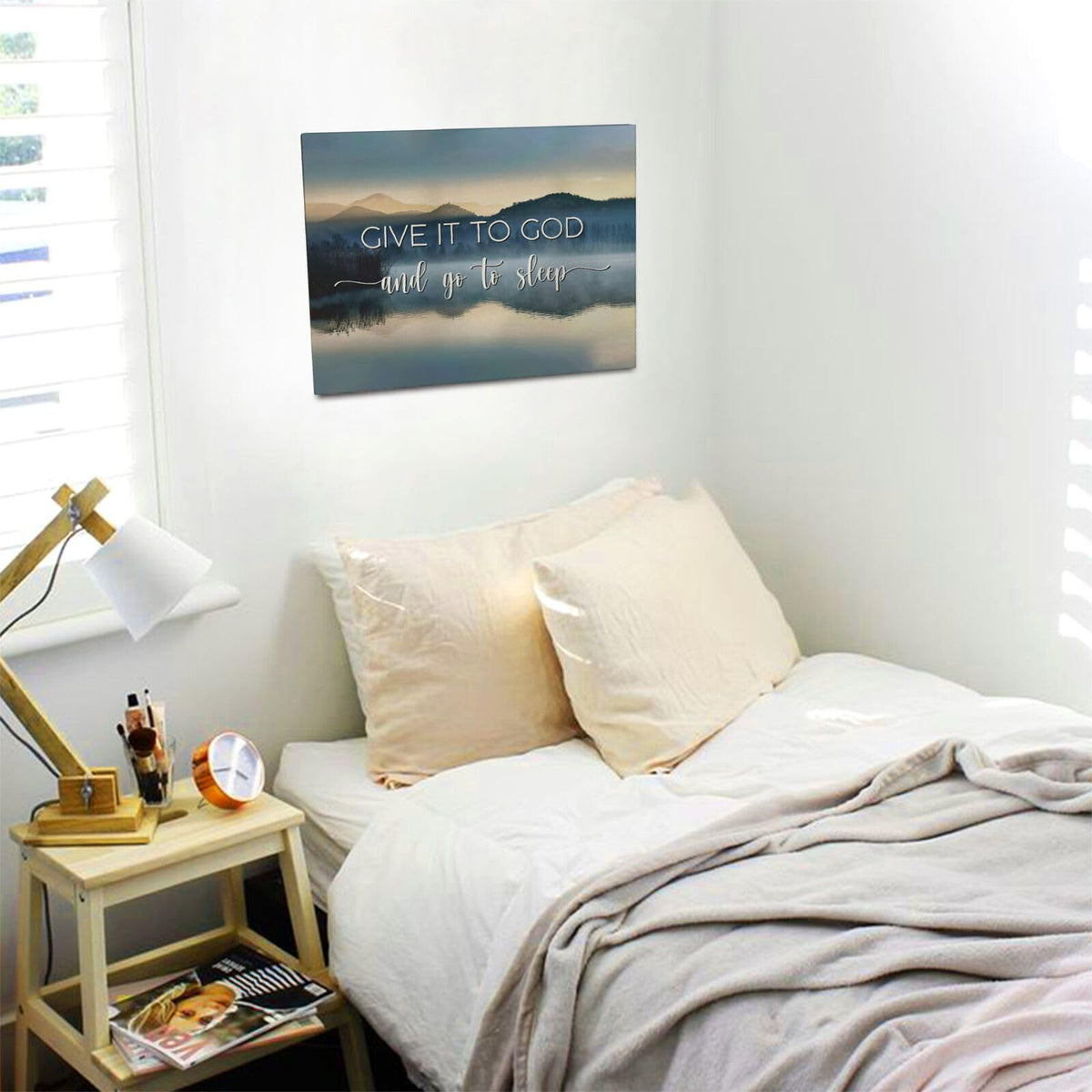 Give It to God and Go to Sleep Sign Canvas Wall Art Framed Painting 12"x16" (Lake-Give It to God and Go to Sleep Sign / 16"L x 12"W)
