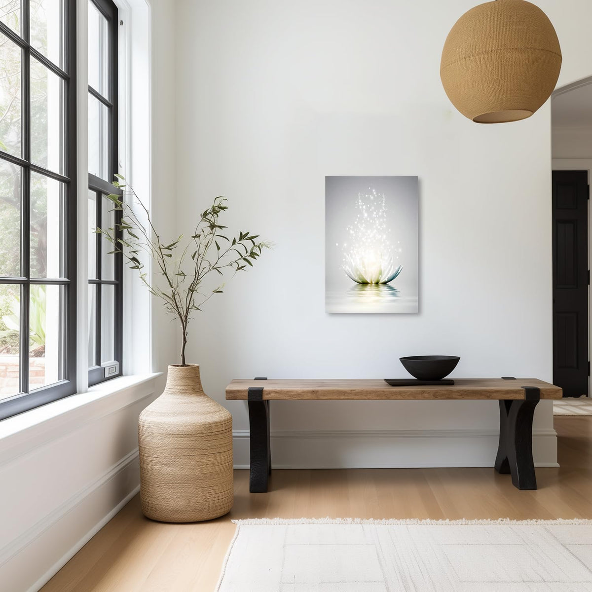 Zen Canvas Wall Art White Lotus Flower Bloom in Water Picture Prints Wall Decor Framed Grey Painting for Yoga Spa Meditation Spiritual Room Decor (Zen Artwork-3 / 24"L x 16"W)