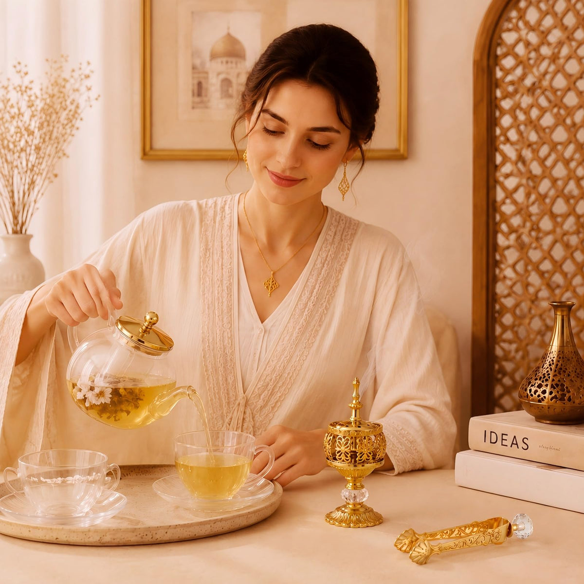 2 Sets Incense Burner with Tong (Gold / Elegant)