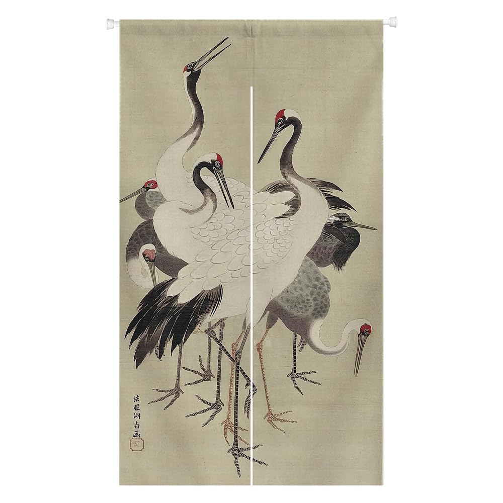 Japanese Noren Traditional Painting Flying Crane Doorway Curtain Tapestry (Flying Crane / 33.5"W x 59"L (Pack of 1))