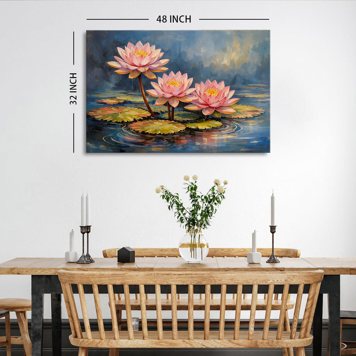 Extra Large Lotus Wall Art Zen Wall Decor Colorful Flower Pictures for Bathroom Spa Room Abstract Blossom Floral Canvas Paintings Meditation Posters Nature Serene Artwork Yoga Home Decorations 32x48” (48"L x 32"W / Lotus Scene)