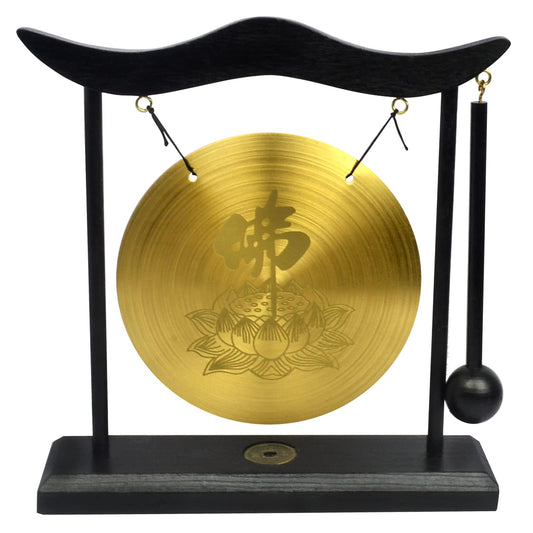 Zen Brass Gong I Ching Buddhism Lotus Buddha Good Gifts Mini Gong for Desk with Mallet (Fh1305)