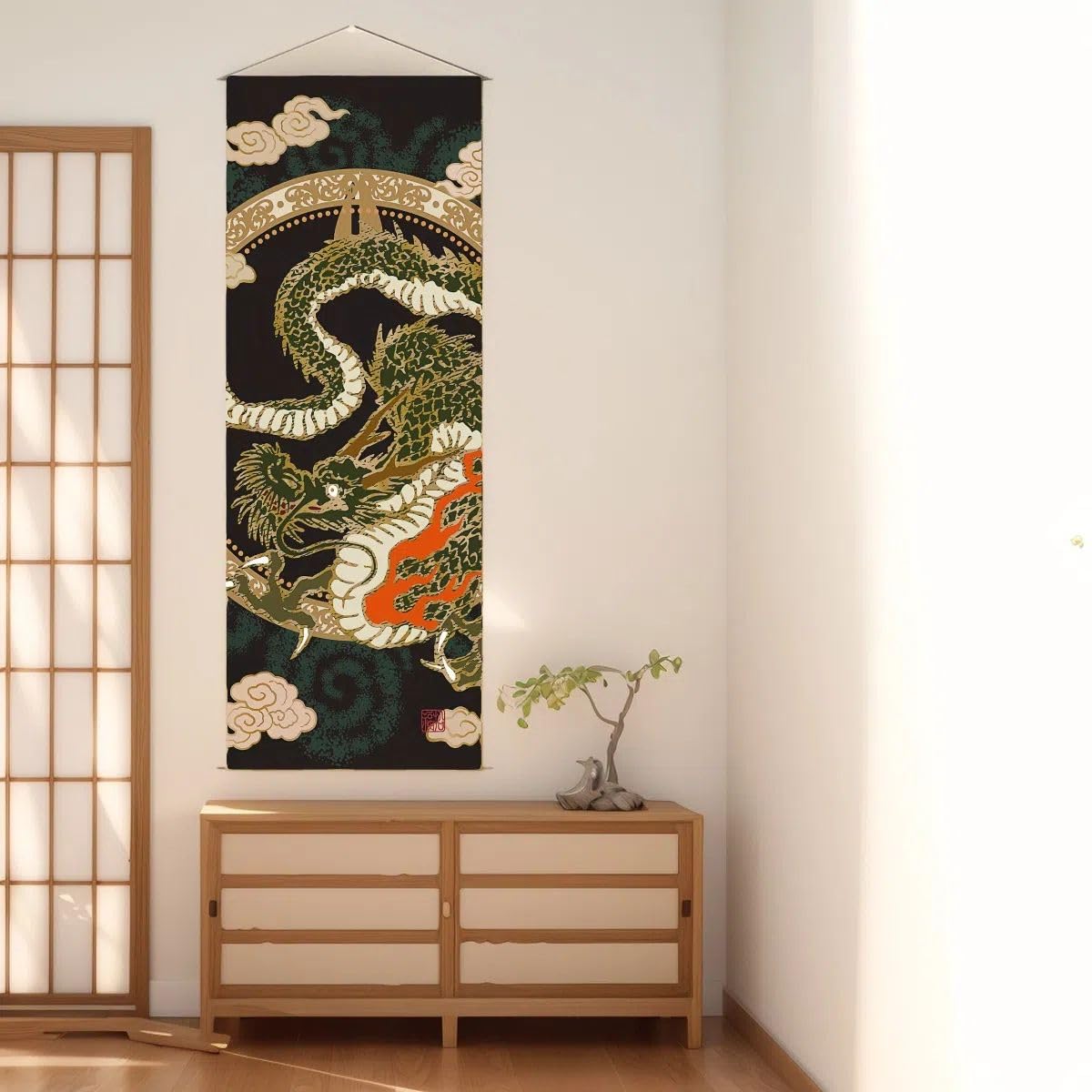 japanese scroll wall art Decorations Thin Tapestry asian wall art hanging scroll for Living Room (Dragon)