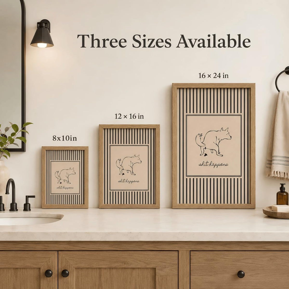 Funny Dog Bathroom Framed Wall Art (pooping dog / 24"L x 16"W)