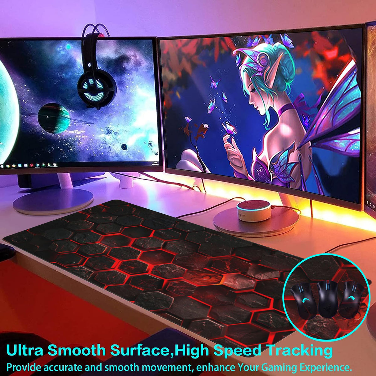 Large Gaming Mouse Pad for Desk (15.7" x 35.4" / Red Honeycomb Science Technology)