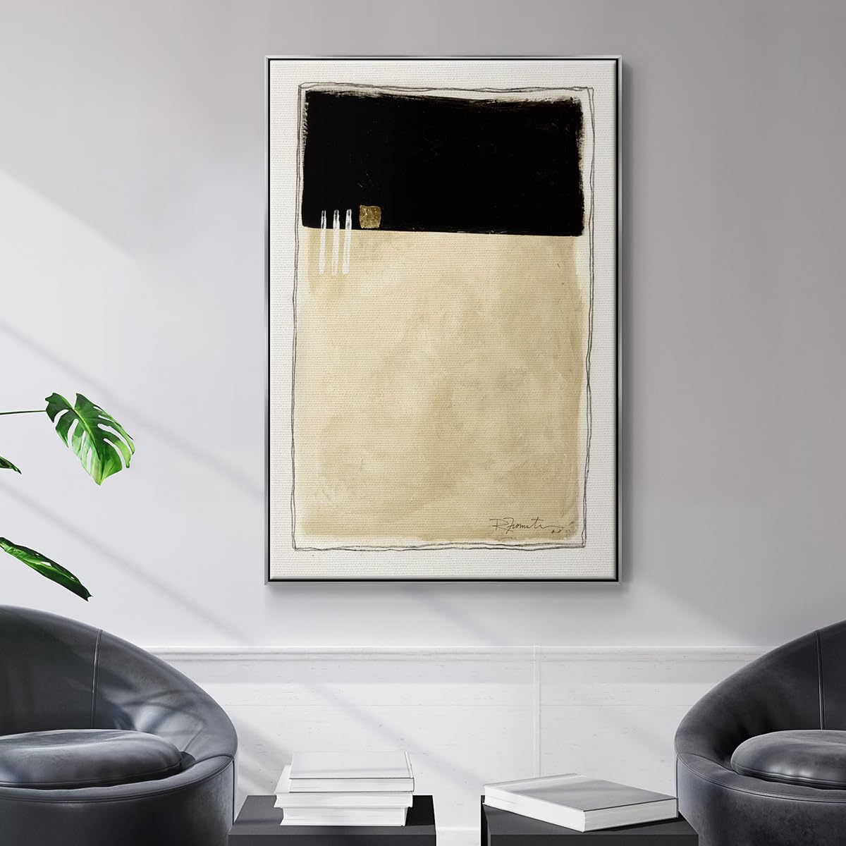 Abstract Wall Art Prints for Home Decor Gold White Geometric Patterns Abstract Silver Floater Frame Paintings for Bedroom Office Kitchen (37"L x 25"W / Inner Musing II)