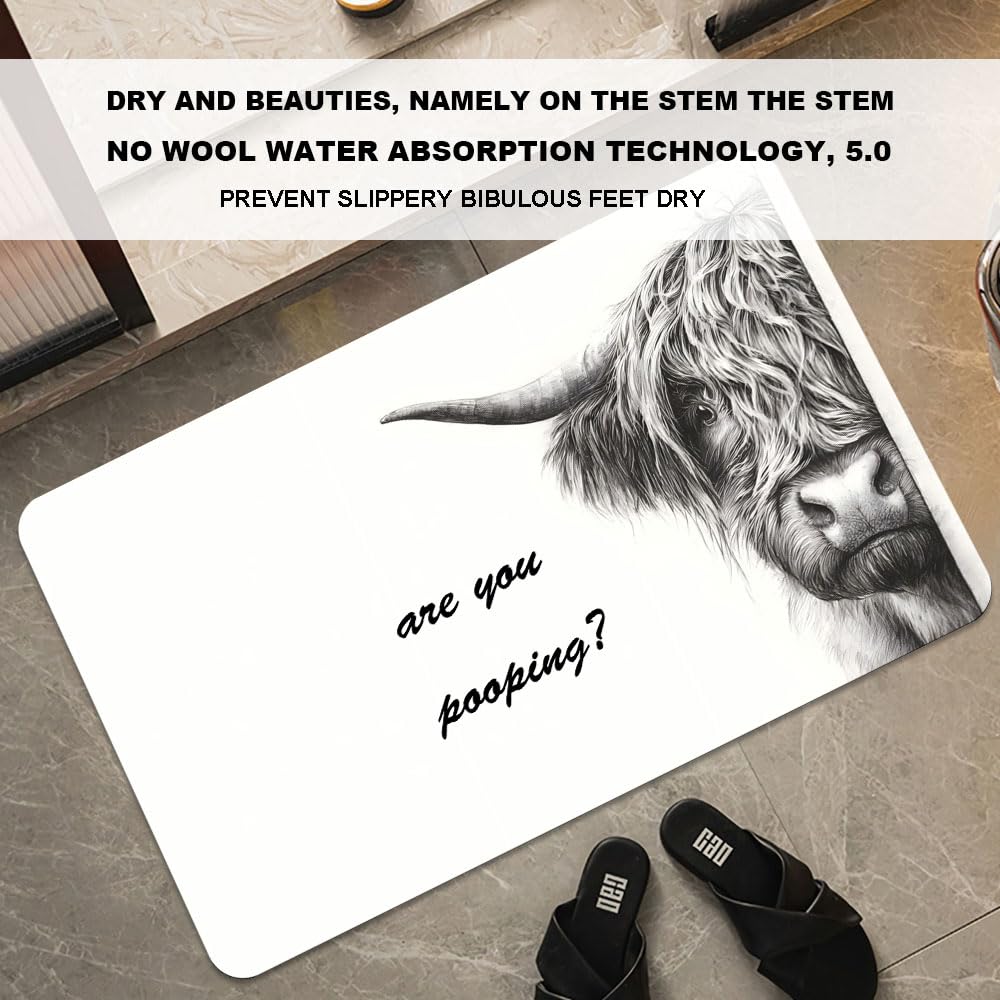 Bath Mat Bathroom Rug (Highland Cow Prank / 16 x 24 inches)