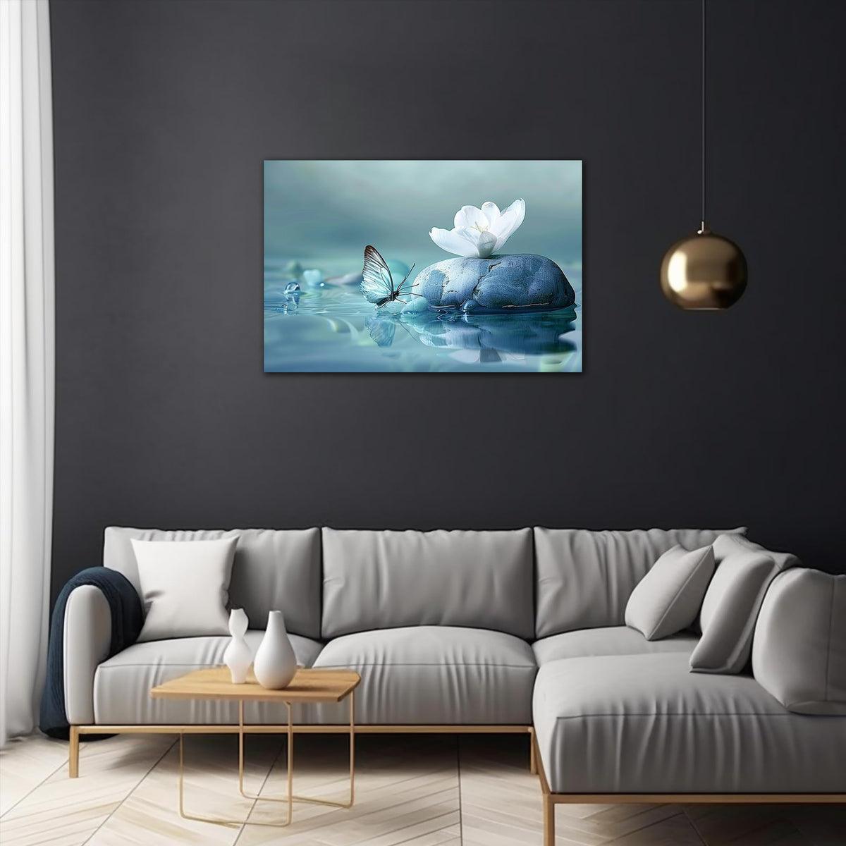 Zen Wall Art White Lotus Flower Canvas Prints for Spa Bathroom Decor (Zen Stones Canvas Frame-21 / 36"L x 24"W)