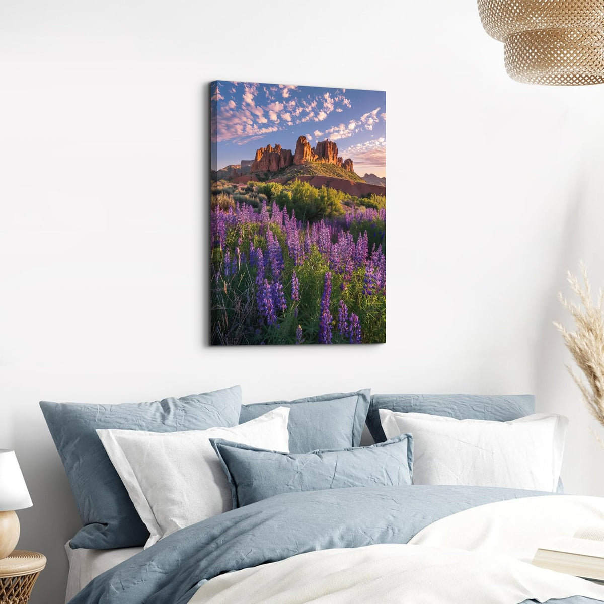 Purple Floral Wall Art Lavender Field Scenic Wall Decor Sunset Mountain Landscape Canvas Prints Pictures Nature Flowers Painting Modern Scenic Artwork for Living Room Office Home Decoration 16x24" (24"L x 16"W / Lavender)