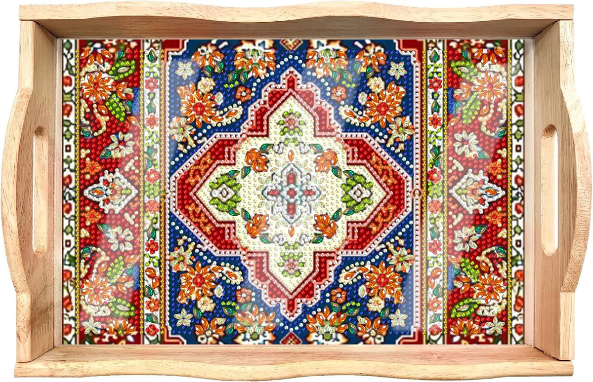 Mandala Diamond Painting Wooden Serving Tray with Handle for Adults (A-Mandala Small)