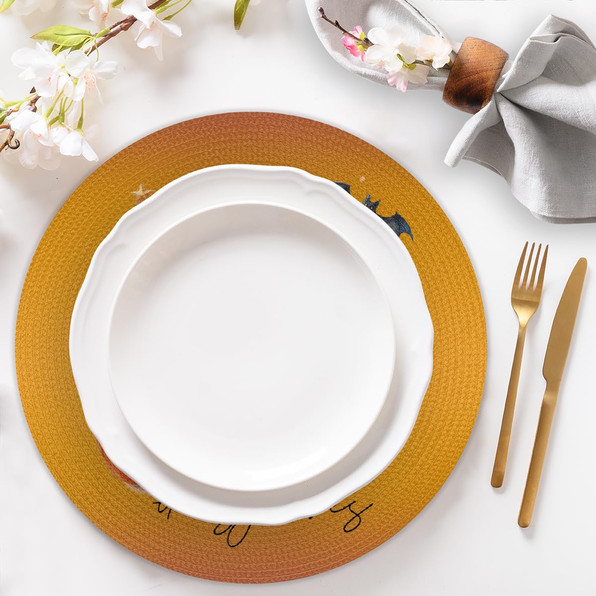 Halloween Woven Placemats Round Placemats Set of 6 for Festival Party (B 010 / 6 pieces)