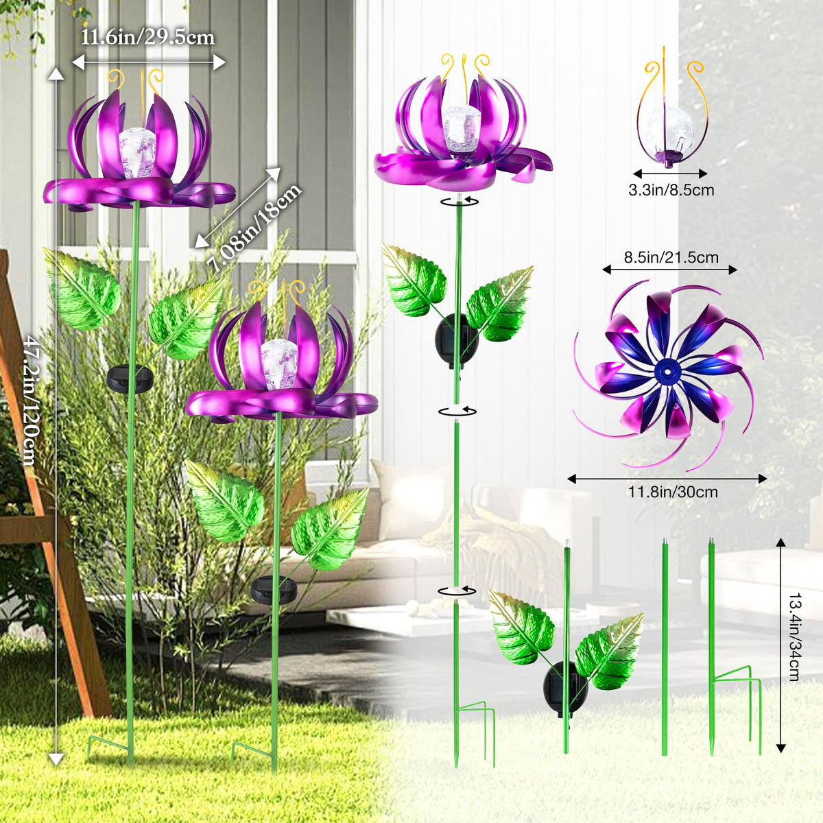 Garden Decor Solar Wind Spinners (Purple-large)