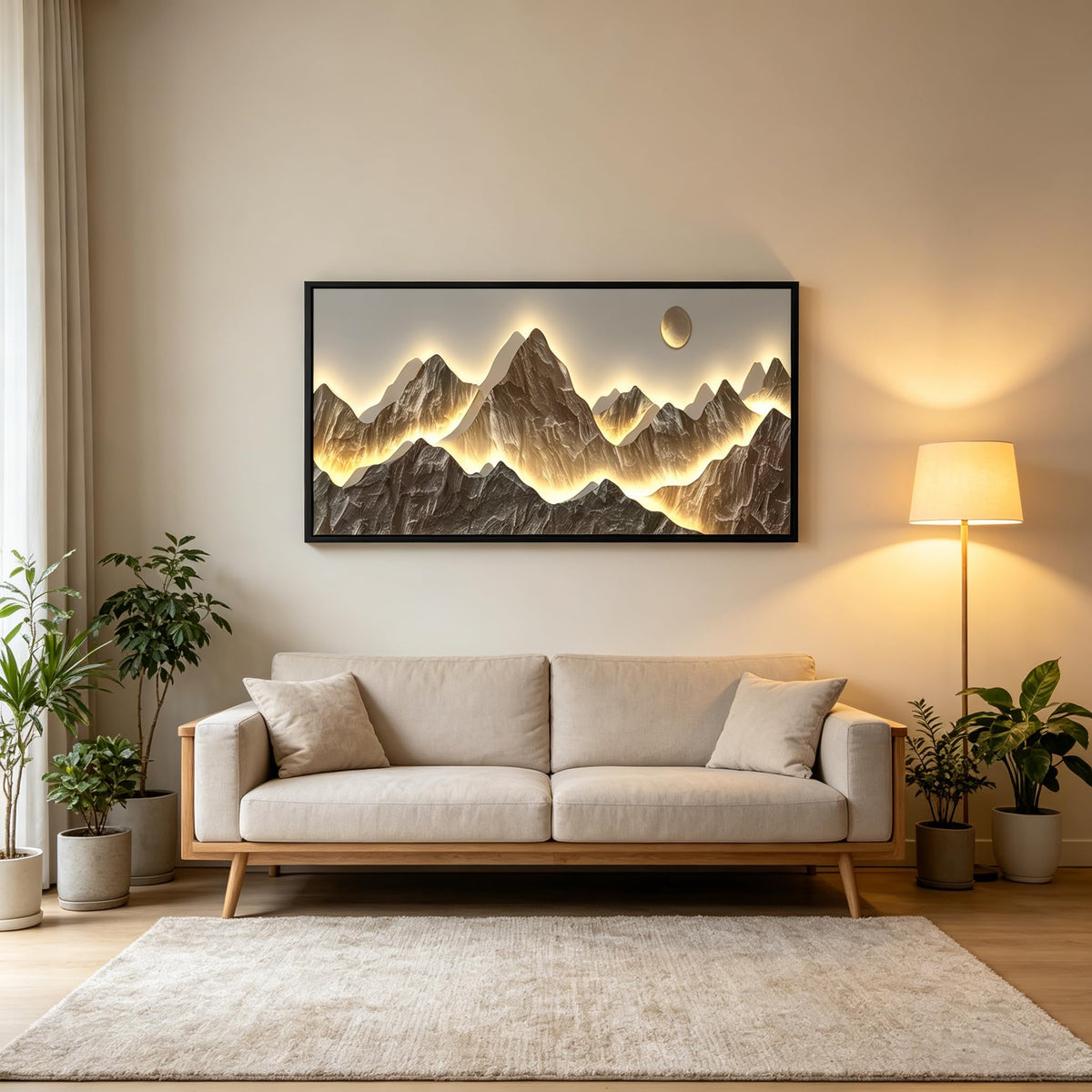 Large Framed Modern Mountain Wall Art Abstract Landscape Canvas Wall Decor (Mountain / 48"L x 24"W)