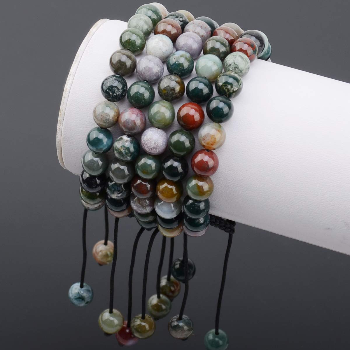 Men Women Natural Indian Agate Braided Macrame Bracelet 8mm Crystal Healing (Indian Agate / 8mm)