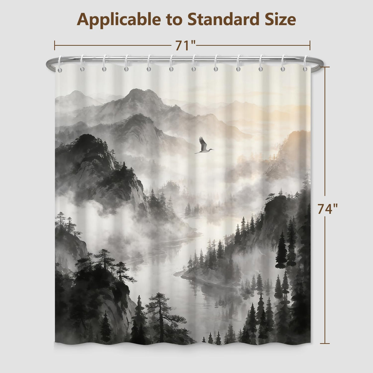 Misty Mountain & Forest Shower Curtain with Hooks (Misty Mountain & Forest)