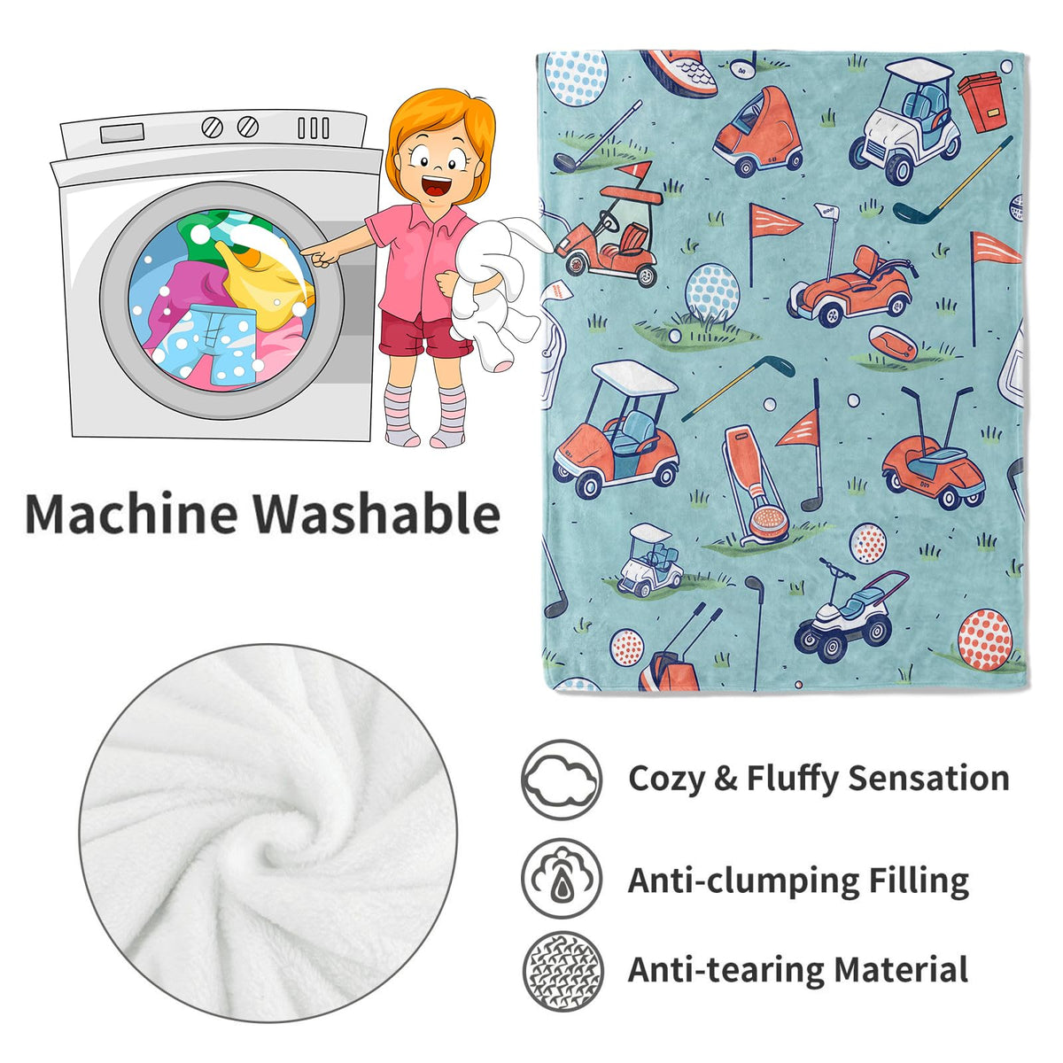 Golf Blanket Cart and Equipment Throw Blankets (50x60in / Golf)