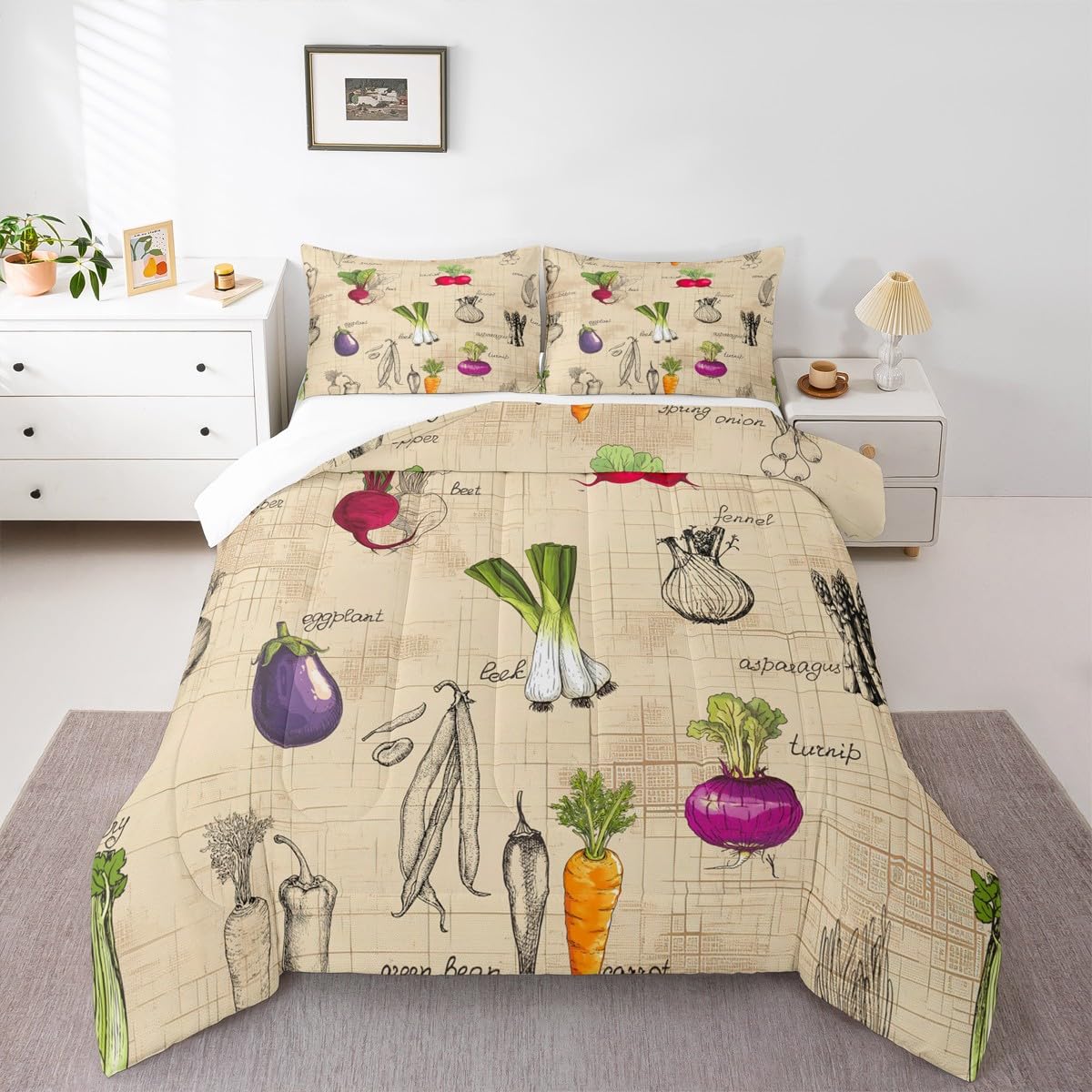Vegetable Pillowcase Queen Size 3 Pieces for Boys Girls Kids Teens (Multi 06 / Queen)