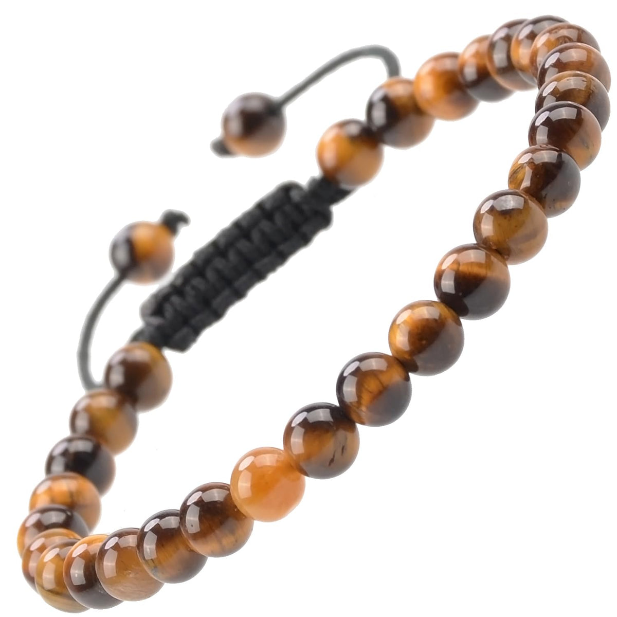 Natural Healing Power Gemstone Crystal Beads Unisex Adjustable Macrame Bracelets 6mm (Yellow Tiger Eye / 6mm)