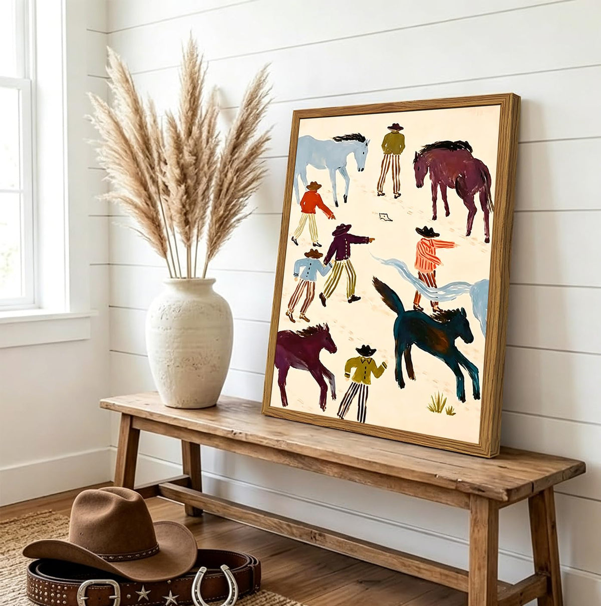 Framed Western Cowboy Wall Art (Cowboy Horse / 24"L x 16"W)