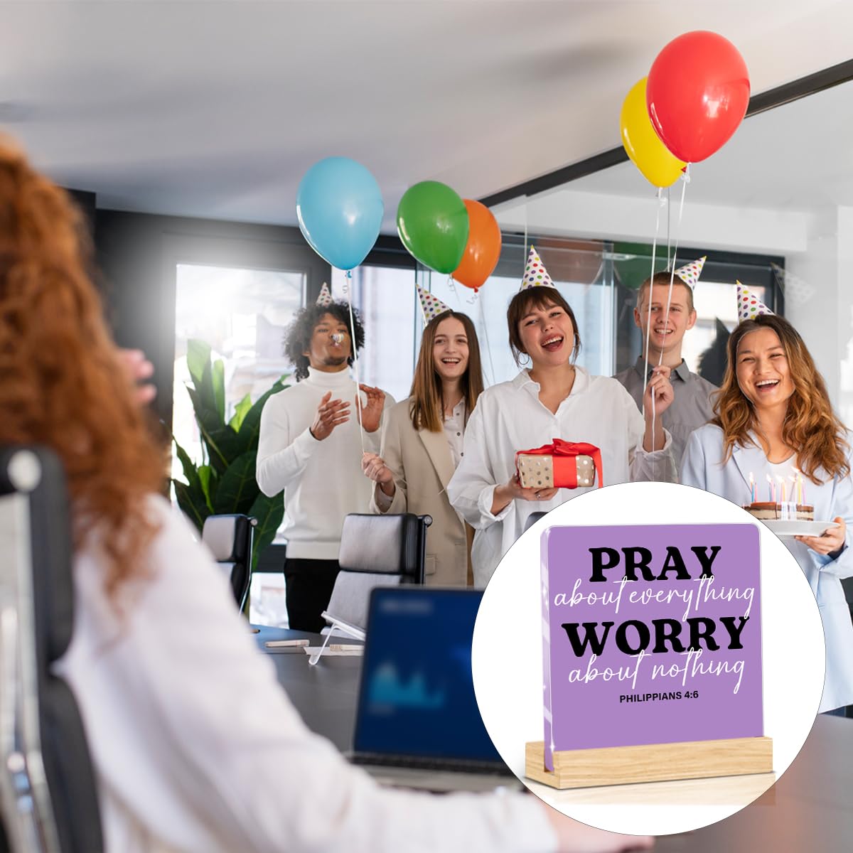 Purple Home Office Decor (PRAY About Everything Worry About Nothing)