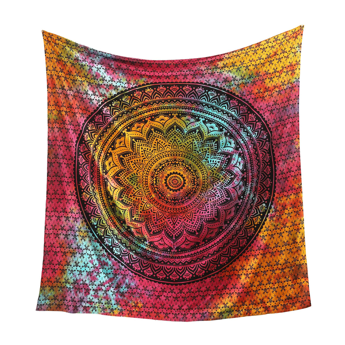 Queen Mandala Hippie hippy Tie Dye Psychedelic Ombre Tapestry Wall Hanging (88"L x 81"W / Black Multicolor)