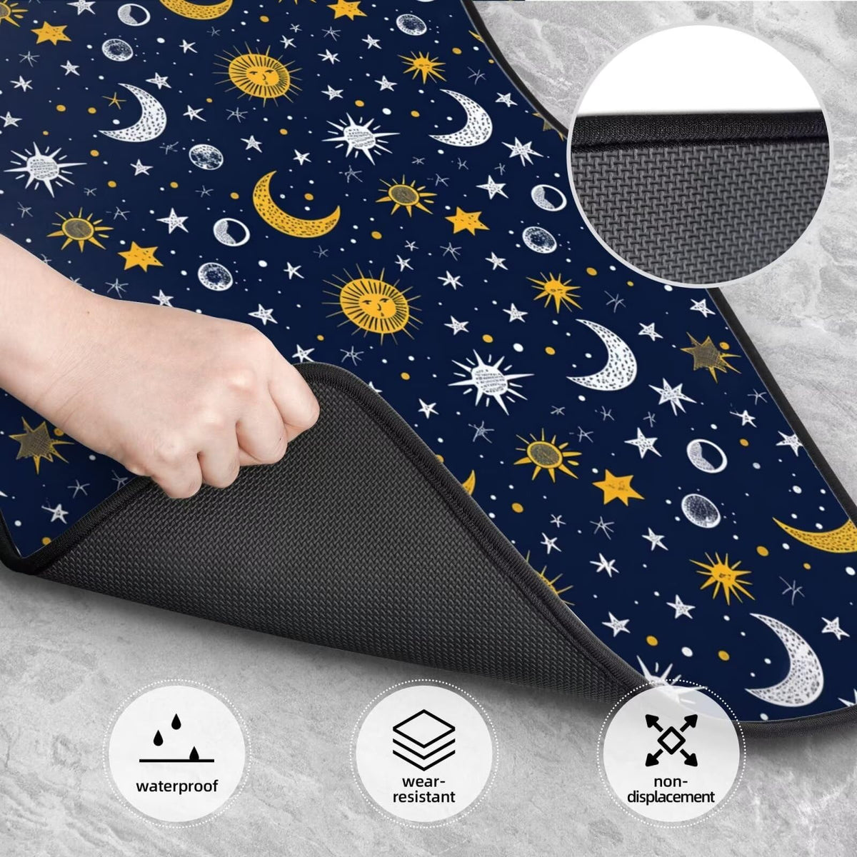 Moon Star Car Floor Mats for Front & Rear Carpet Full Set of 4 Car Truck SUV Floor Mats Galaxy Outer Space Navy Blue Liners Carpet (Moon & Star)