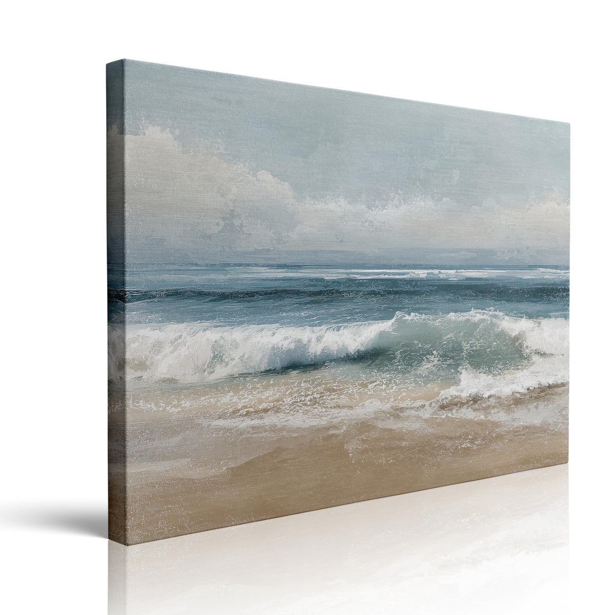 Calming Beach Seascape Canvas Wall Art Framed Serene Painting Ocean Waves Blue Teal Green Layers Sandy Shore Soft Horizon Coastal Wall Decor Artwork Print Poster 16x24 Inches (sea / 24"L x 16"W)
