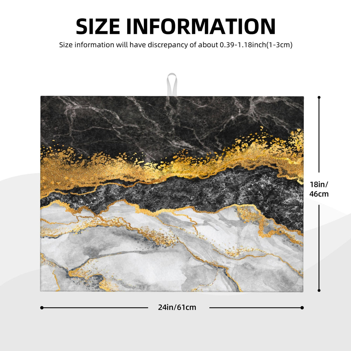 Gold and Black Grey Kitchen Drying Mat Black Gold Marble Decor Microfiber Dish Drainer Mat for Kitchen Counter Absorbent Reusable Washable 18x24 Inch (Black/Gold / 18 x 24 inch)