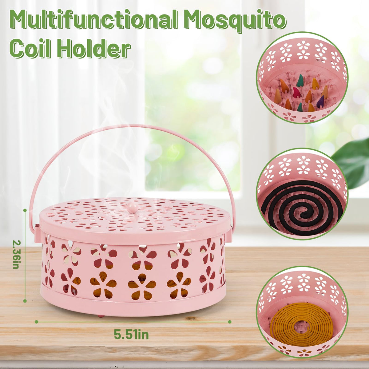 2 Pack Portable Iron Mosquito Coil Holder with Handle (2 Pack Pink)