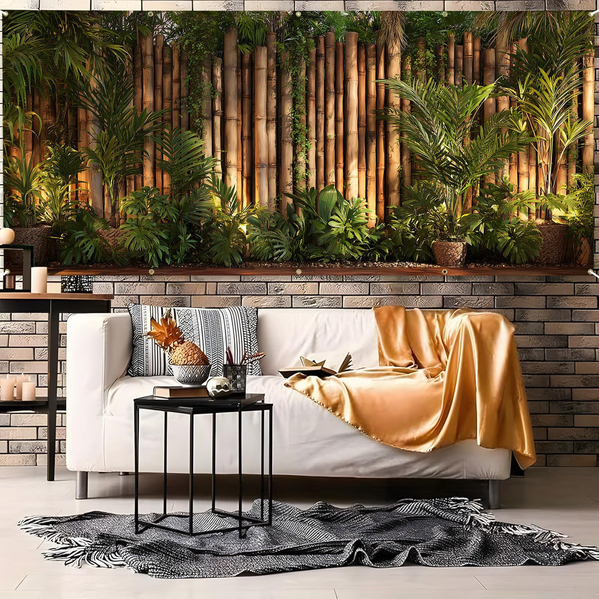 Garage Door Banner Cover 6x13 ft (Bamboo fence green plant wall)