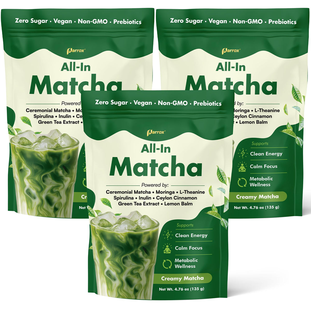 Ceremonial Grade Matcha Powder with Moringa & L (Pack of 3)