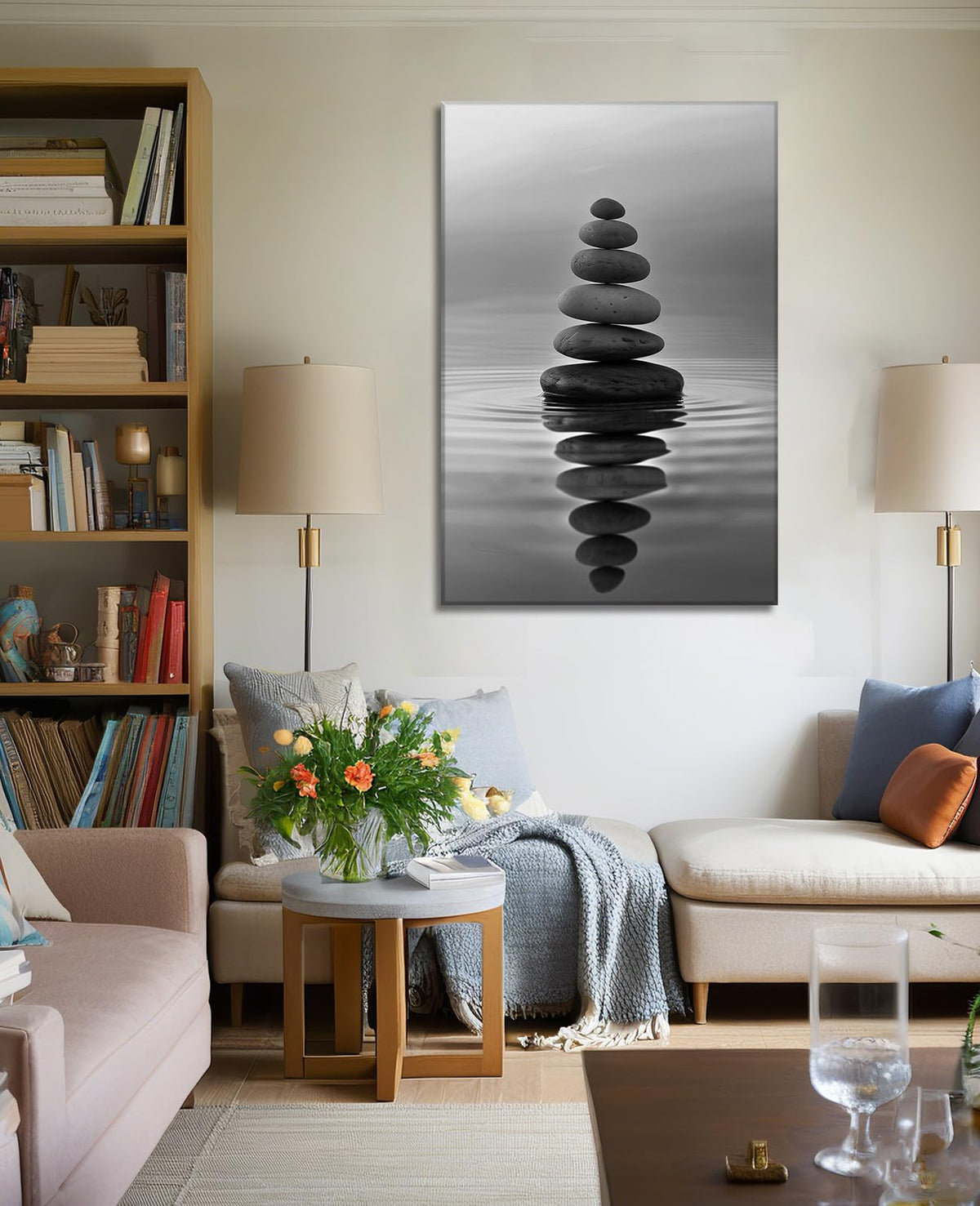 Black and White Zen Wall Art Spa Stones in Water Pictures Zen Canvas Prints for Bathroom Yoga Meditation Room Living Room Home Office Decor Framed (Zen-6 / 42"L x 28"W)