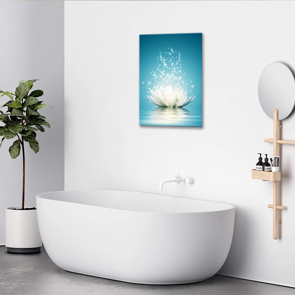 Lotus Flower Canvas Print Pictures Bathroom Decor Zen Wall Art Painting Spa Photo Artwork Framed for Spiritual Meditation Yoga Room Ready to Hang 16 x 24inch (16"L x 24"W / Lotus 01)