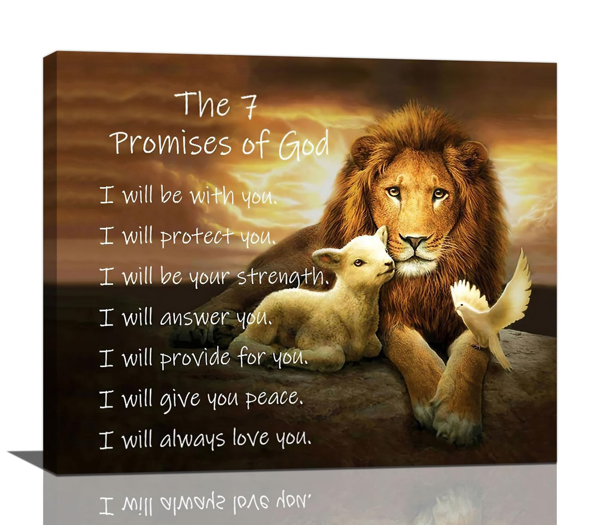 Lion of Judah Wall Art Christian Scriptures Canvas Prints Religious Lion and Dove Pictures Wall Decor the 7 Promises of God Painting Modern Artwork Home Decoration for Bedroom Living Room 24"x20" (Lion / 24"L x 20"W)