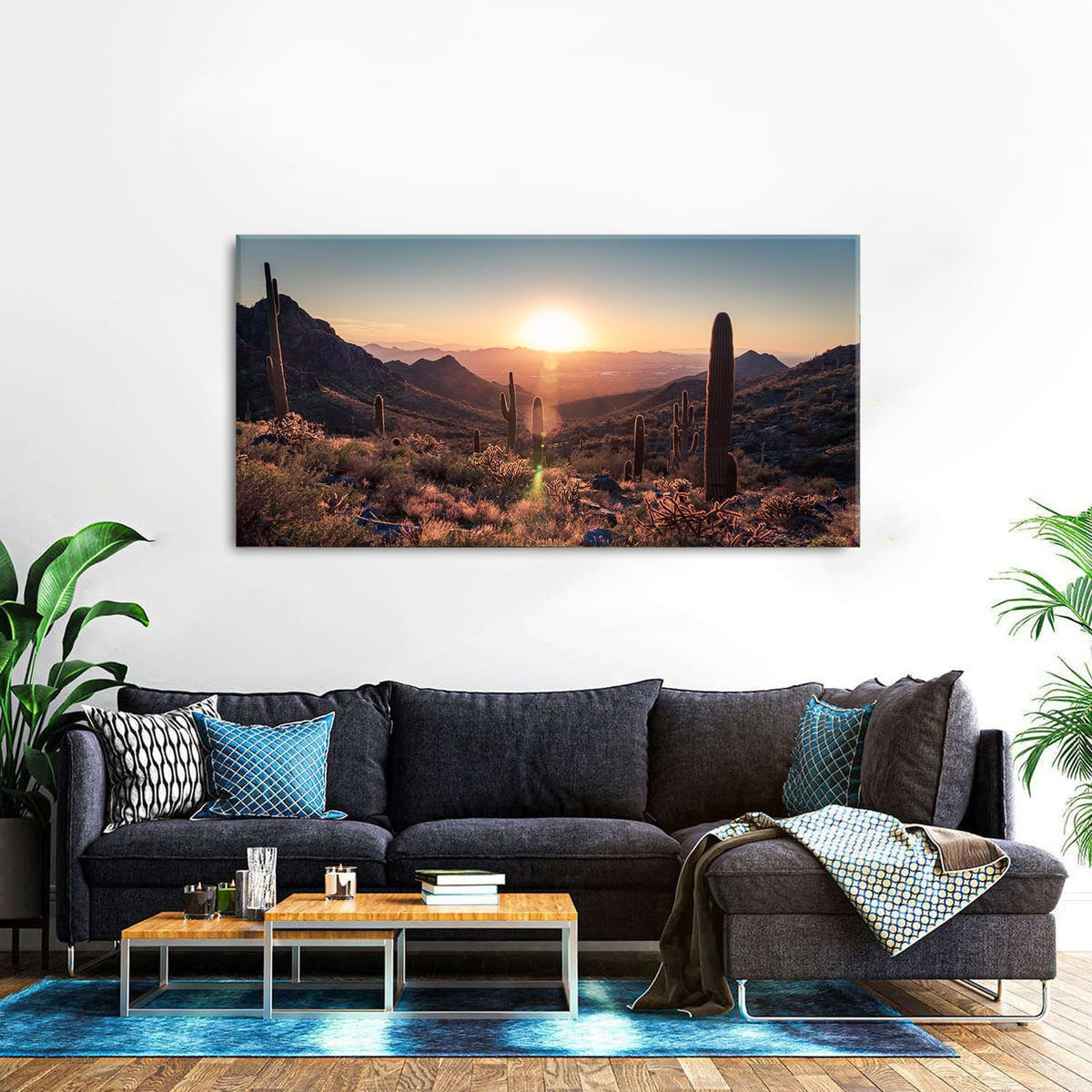 Mountain Wall Art Sunset Cactus Wall Decor Arizona Sonoran Desert Canvas Pictures Saguaro Landscape Photography Prints Western Nature Artwork Living Room Bedroom Office Home Decoration 30 x 60 (60"L x 30"W / Sonoran01)