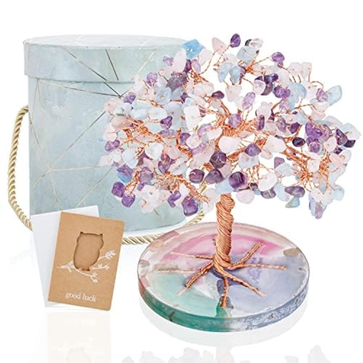 7 Chakra Healing Crystals Stones Tree (Purple_pink_blue)