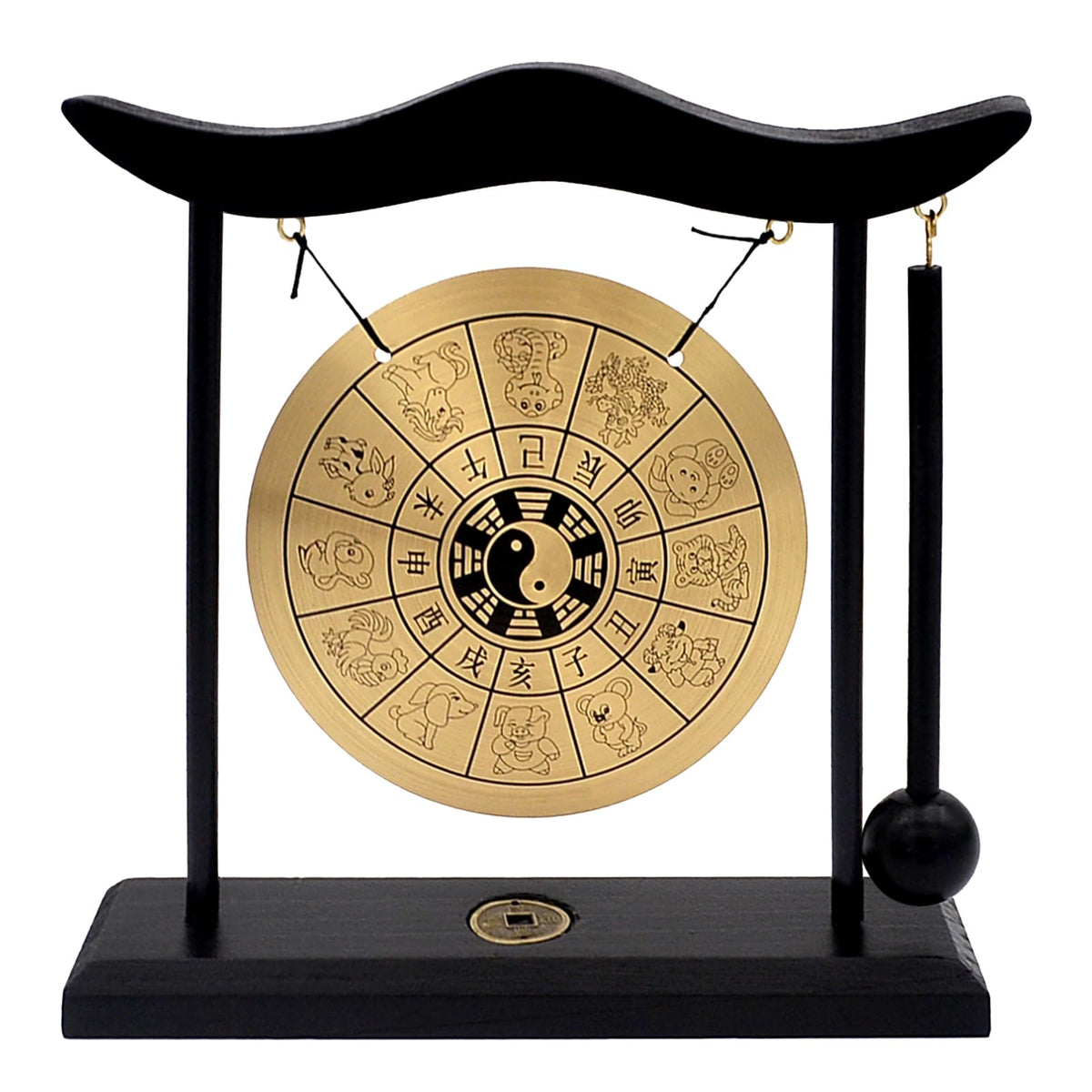 Zen Art Brass Chinese Zodiac Mini Gong For Desk With Mallet Instrument Bagua Home Decor Table Top (FH1304)