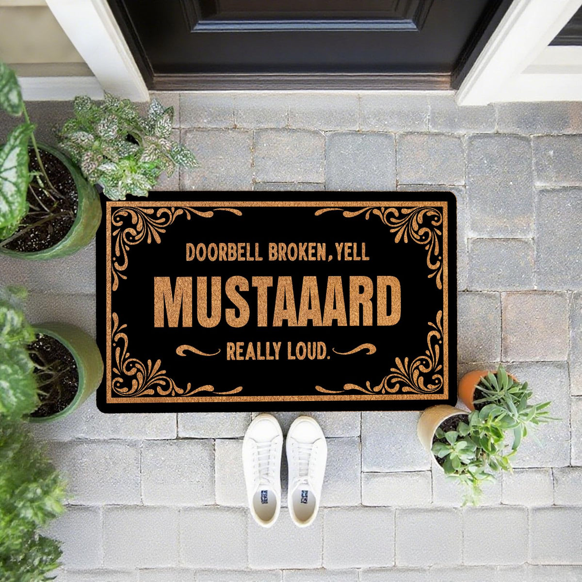 Funny Personalized Prank Doormat Gift Doorbell Broken Yell Really Loud Welcome (Doorbell Broken Yell Mustaaard Really Loud)
