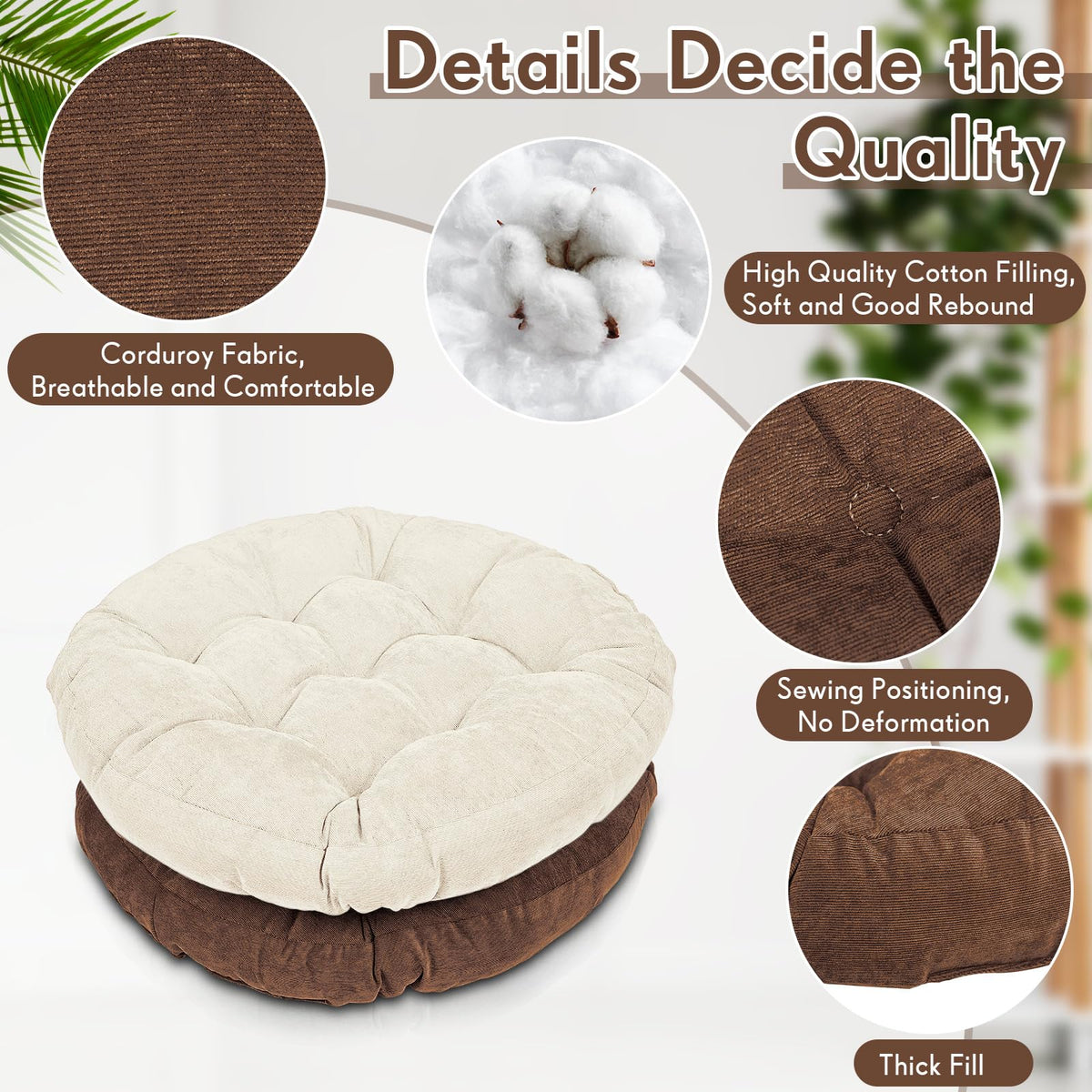 4 Pcs Brown Large Floor Pillow Cushion (Round 22 x 22 / Brown)