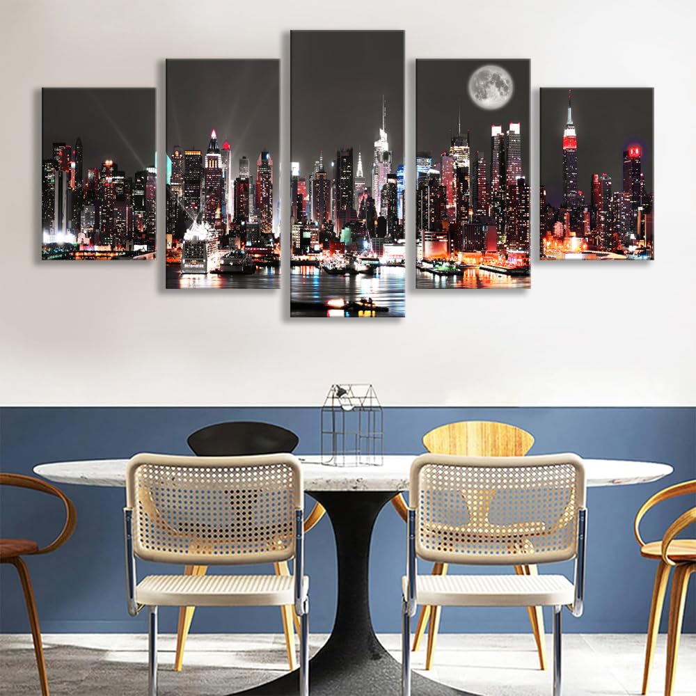 5 patrs Illuminated Manhattan New York 100 x200 cm (16x24inchx2,16x32inchx2,16x40x1 / Artwork17)