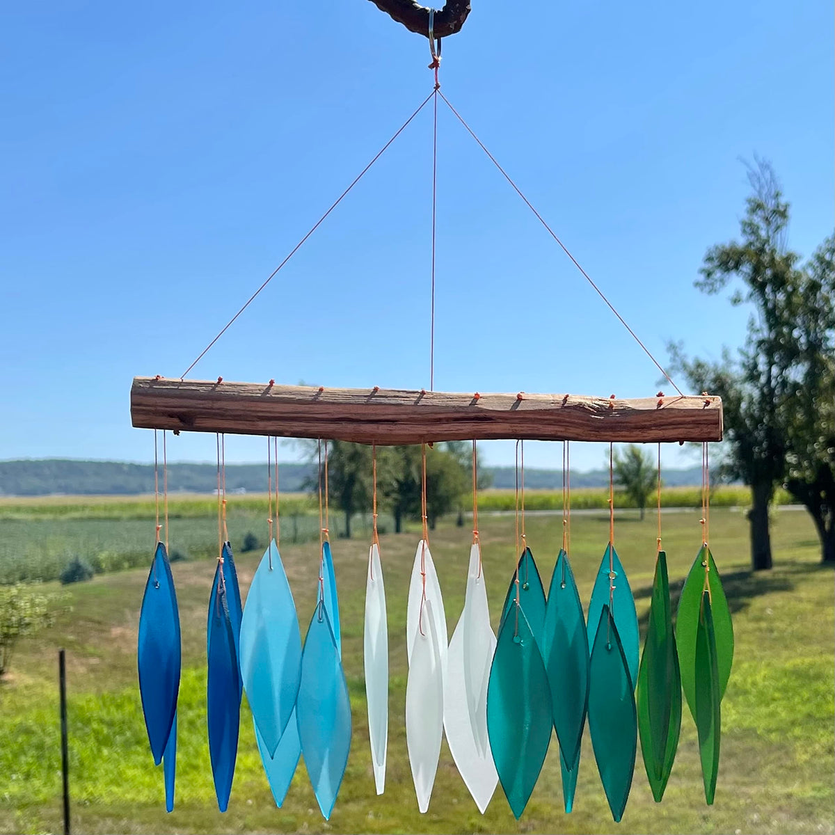 Blue Handworks Gradient Ocean Shades Glass Leaves Wind Chime (Gradient Ocean Shades)