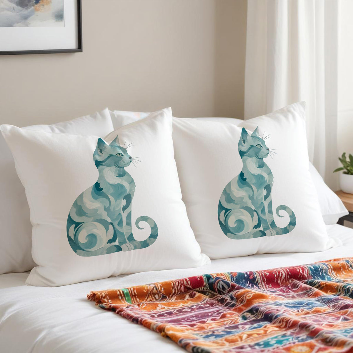 Abstract Blue Sea Cat Pillow Covers 18x18 (Style20)