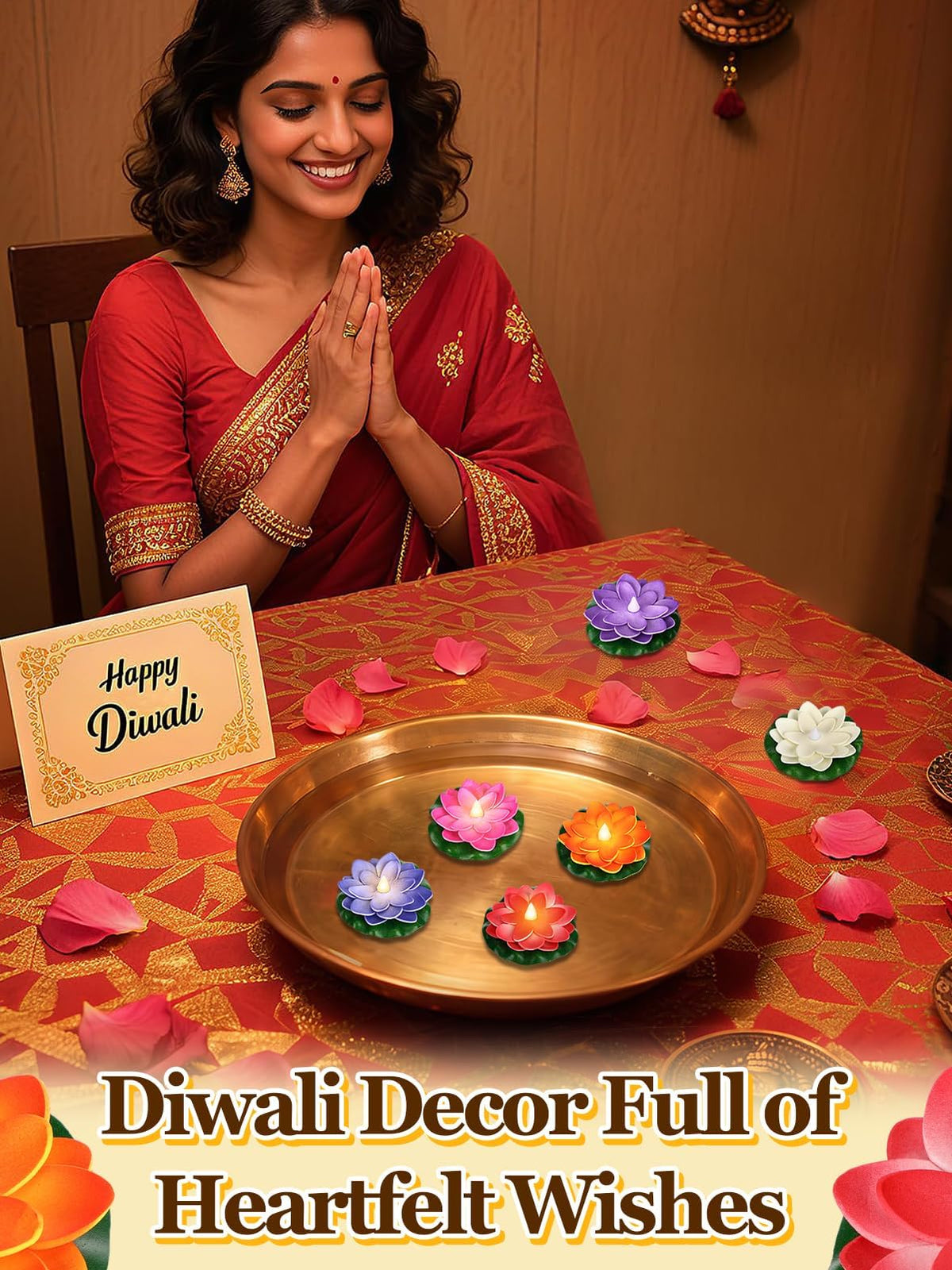 6pcs 3in Diwali Decorations Lotus Light (3 in)