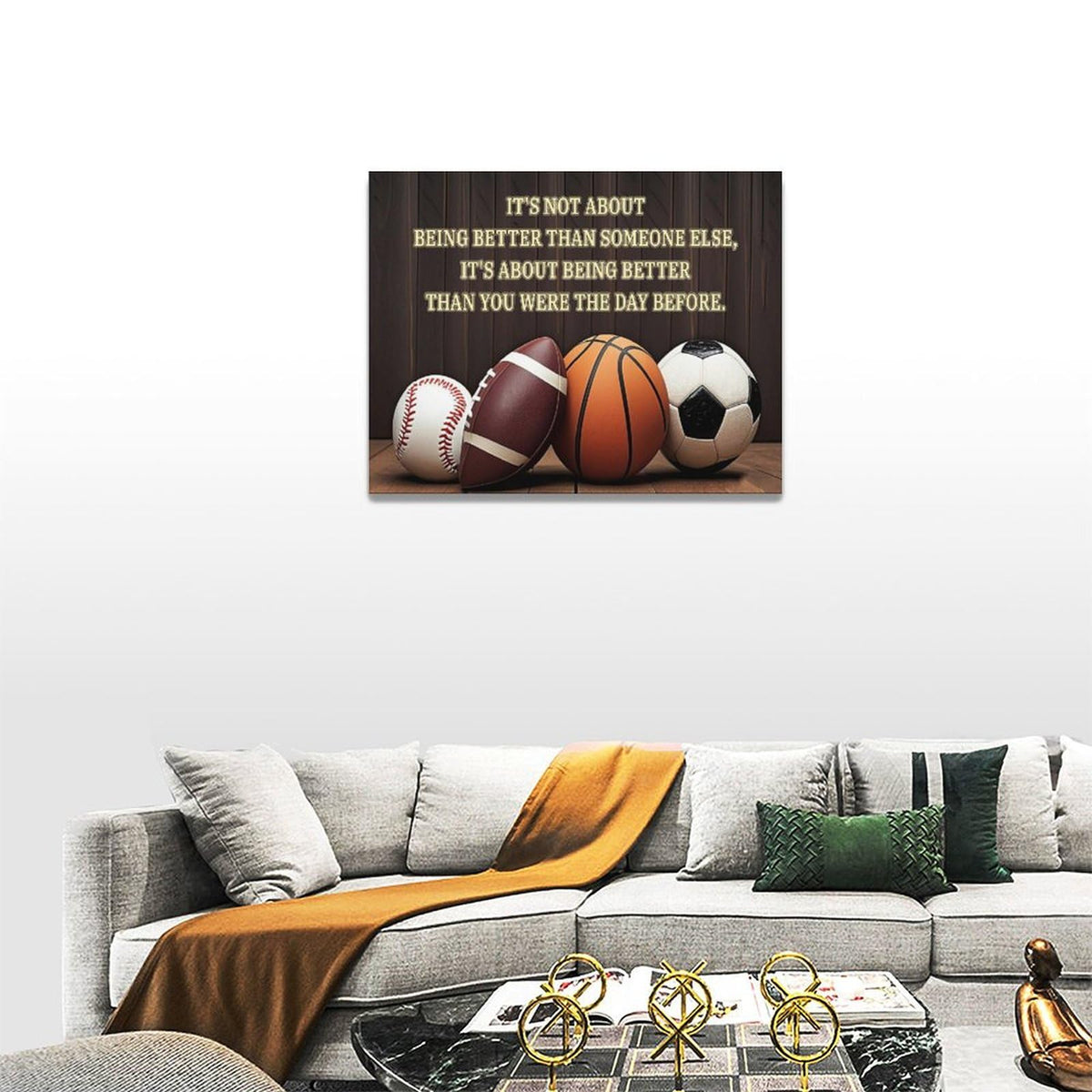Basketball Soccer Wall Art Baseball Football Pictures Wall Decor Inspirational Quotes Canvas Painting Prints Sports Decor for Boys Bedroom Modern Artwork Home Decoration Gifts for Boys Men 20"x16" (Balls / 20"L x 16"W)